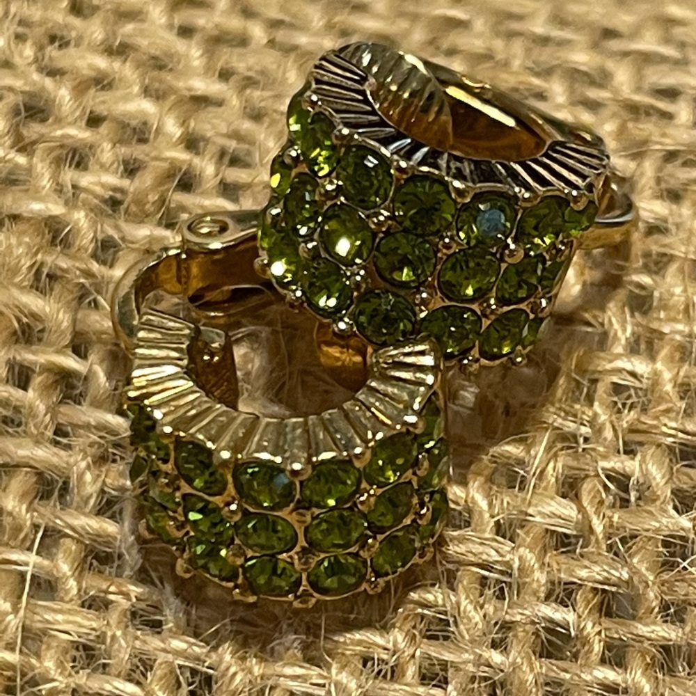 VTG Signed GIVENCHY Clip Earrings Green Half Hoop - Picture 1 of 9